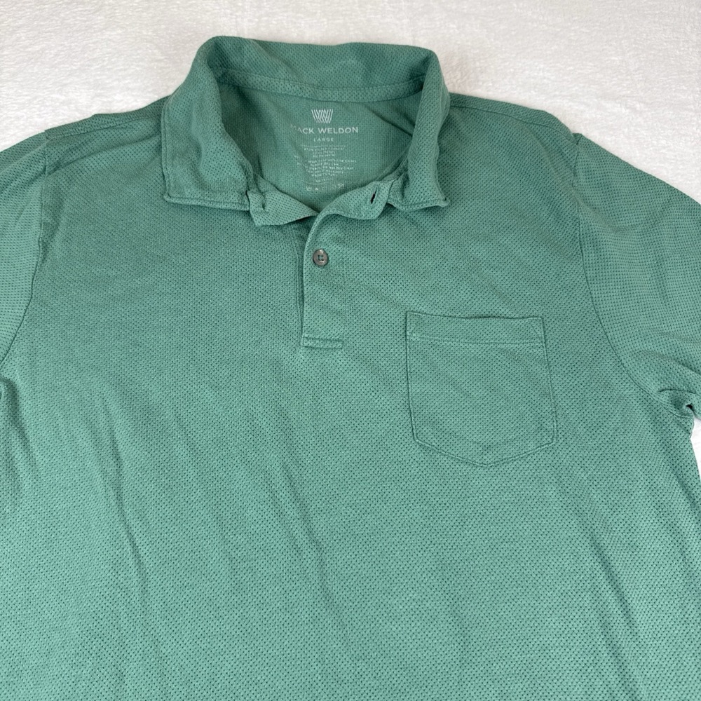 Mack Weldon Micro Mesh Green Pocket Polo Short Sleeve Men's Size L Large